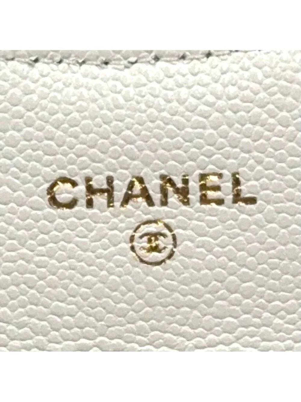 Chanel Quilted Mini Chain Random Caviar Leather White Wallet Gold